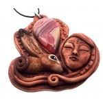 Ceramic Goddess and Hare with Rhodochrosite Wall Art 08